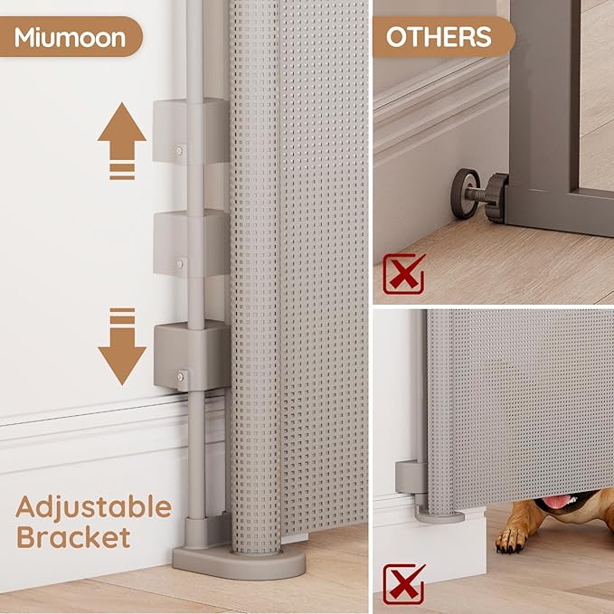 Miumoon One-Hand Operation Retractable Baby Gates, 71 inch Retractable Gate with Reinforced Strip Design to Prevent Crawling Through, 6 FT Retractable Dog Gate for Stairs, Doorways, Hallways