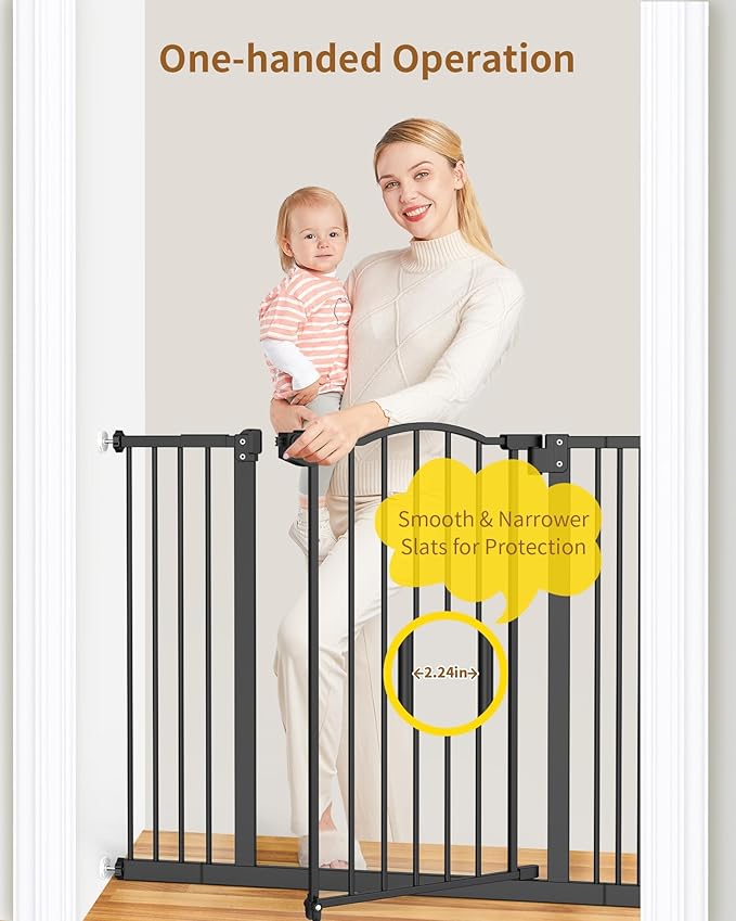 InnoTruth 29-39.6?�Baby Gate for Stairs & Doorways,30" Tall Dog Gate for Pets,Dual-Lock Safety and One Hand Opening Design,Pet Gate for Hallways,Outdoors,Wall-Friendly Pressure Mounted, Pure Black