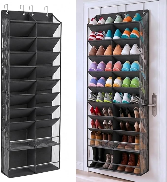 HOMELUX THEORY 10 Tier Hanging Shoe Organizer – Shoe Rack for Closet with Deep Pockets, Shoe Rack for Entryway, Over the Door Shoe Organizer for Closet for Boots & Sneakers (Dark Gray)