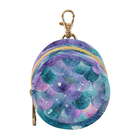 Pacifier Holder with Clip Pacifier Case for Diaper Bag Round Baby Pacifier Pouch Box Bag Portable Watercolor Mermaid Scales Dots Purple