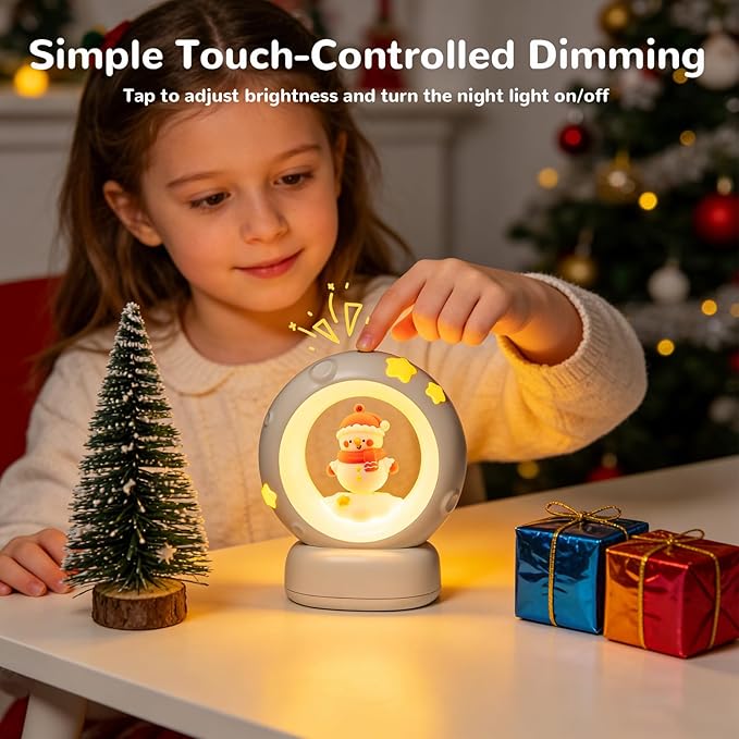 AVEKI Snowman Night Light, Cute Christmas Snowman Lights Gifts for Kids Boys Girls, Dimmable Bedside Touch Lamp for Nursery Kids Room, Christmas Gifts for Your Princess Sweetheart