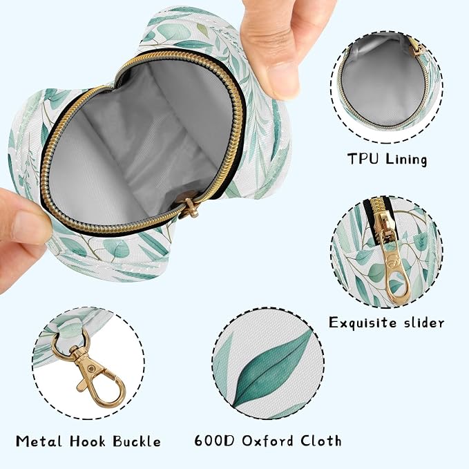 Watercolor Botanical Leaf Pacifier Holder Case with Clip Portable Small Travel Pacifier Pouch for Mom Bag Zipper Coin Purse Pendant