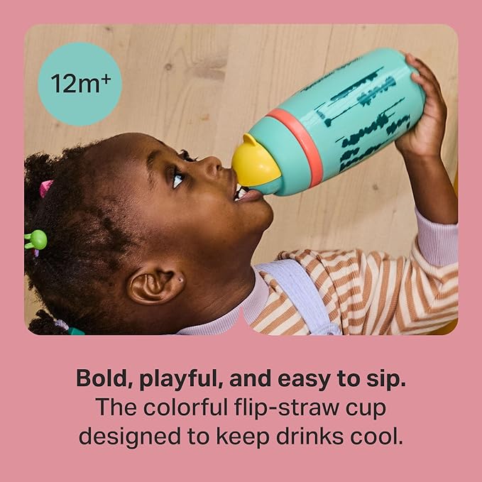 Tommee Tippee Active Straw Toddler Cups, 9 oz, Insulated Sippy Cups For Toddlers 1-3, Silicone Straw and Leak-Proof Valve, Pink and Purple, Pack of 2