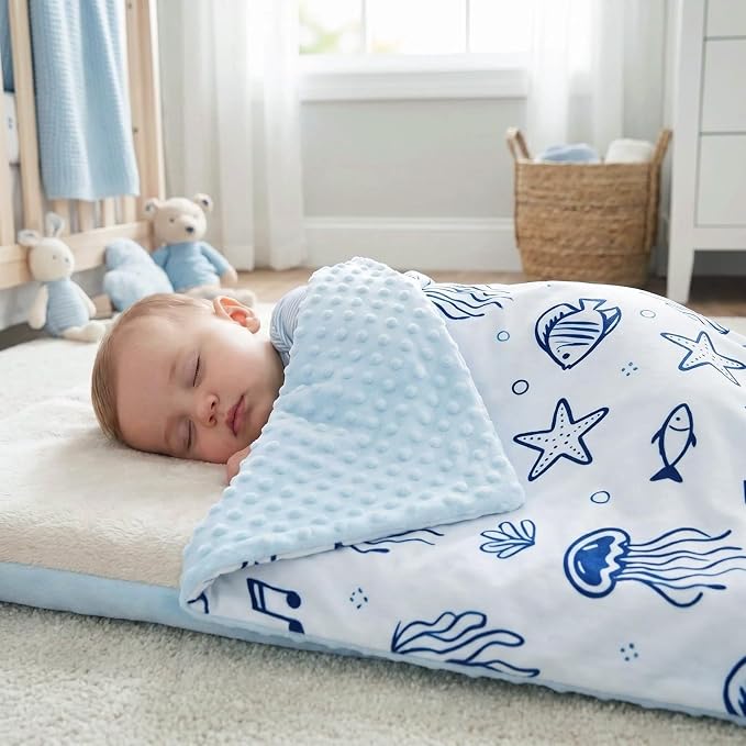 Under The Sea Baby Minky Blanket for Boys Girls, Ocean Creatures Soft Nursery Receiving Blanket with Double Layer Dotted Backing for Newborn Infant Toddler Crib Stroller 29.5 x 39.3 Inch