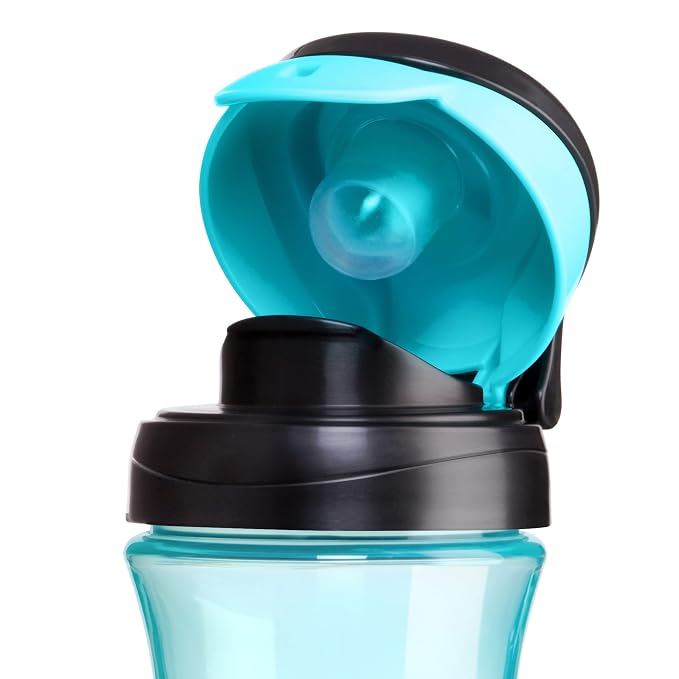 Chicco My Tumbler Open Rim Water Bottle with Free-Flow Spout 12oz. Spill Proof when Lid is Closed Flip-Up Carry Handle Top-Rack Dishwasher Safe Easy to Hold Toddler Cup Teal 2+ Years (Pack of 6)