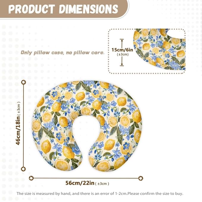 Lemon Floral Nursing Pillow Cover, Stretchy Soft Fabric Removable Covers for Breastfeeding Pillows Safely Fits On Standard Infant Nursing Pillows