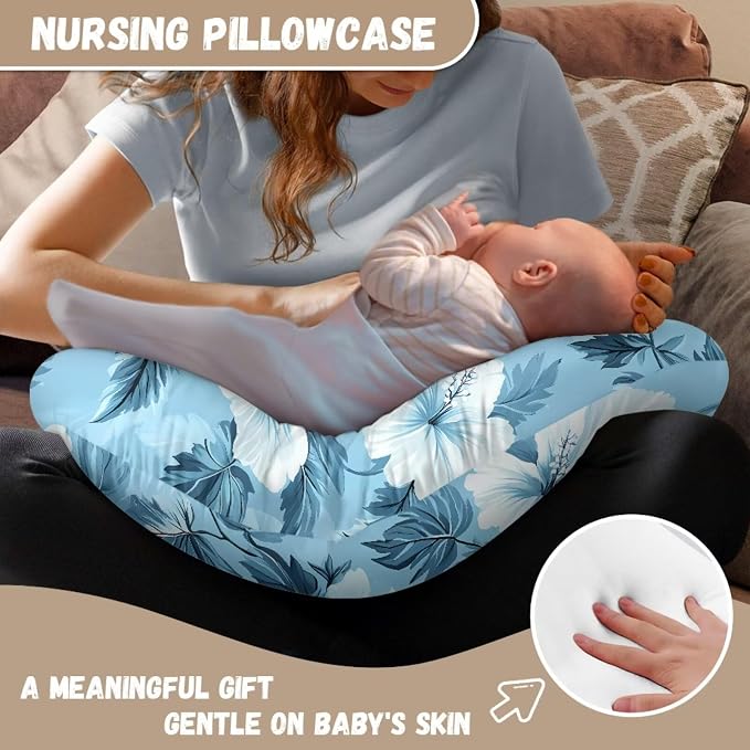 Forchrinse Blue Hibiscus Nursing Pillow Cover Baby Removable Nursing Covers for Breastfeeding Pillow,Infant Feeding Pillow Cover for Bottle and Breast Feeding