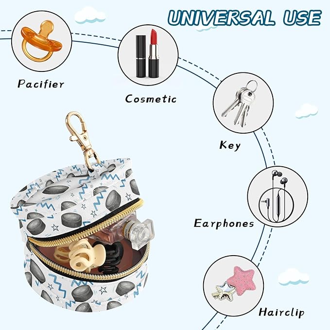 Ice Hockey Stars Print Pacifier Holder Case for Diaper Bag Portable Travel Pacifier Storage Case with Clip Newborn Baby Pouch for Outdoor Purse Baby Boys Girls