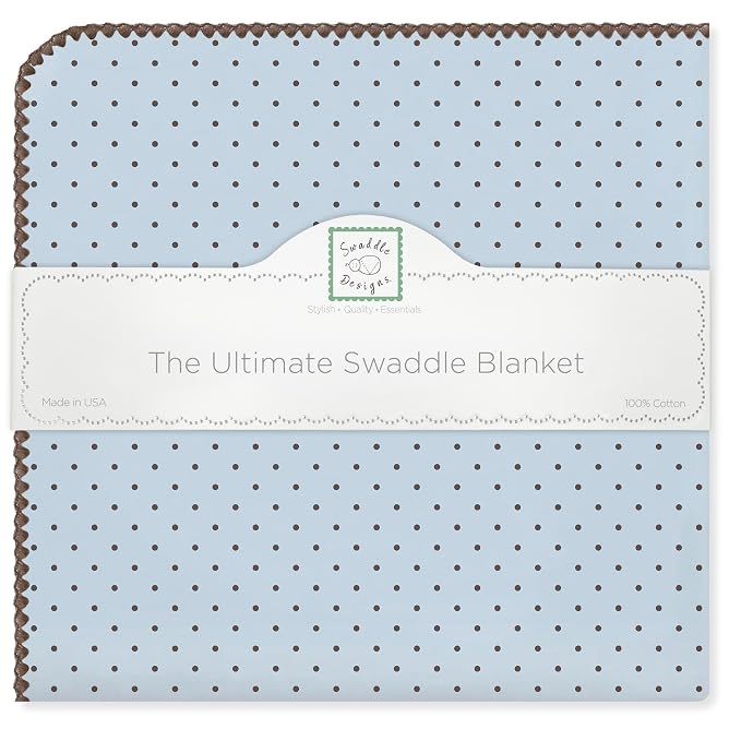 SwaddleDesigns Large Receiving Blanket, Ultimate Swaddle for Baby Boys, Girls, Softest US Cotton Flannel, Best Shower Gift, Made in USA, Brown Polka Dots on Pastel Blue (Mom's Choice Award Winner)