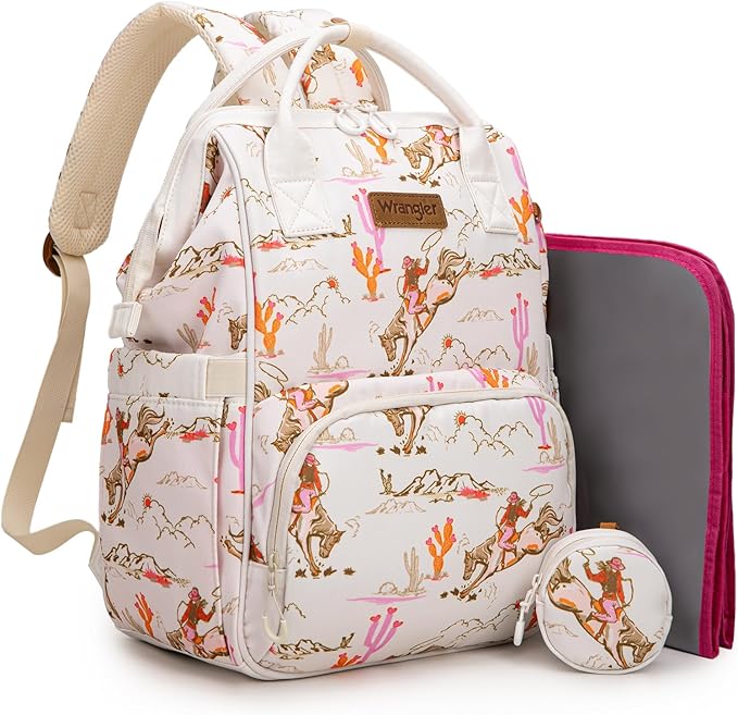 Montana West Wrangler Diaper Bag Backpacks Western Backpack Purses Multi-function Baby Bags for Mom with Waterproof Changing Pad & Pacifier Case