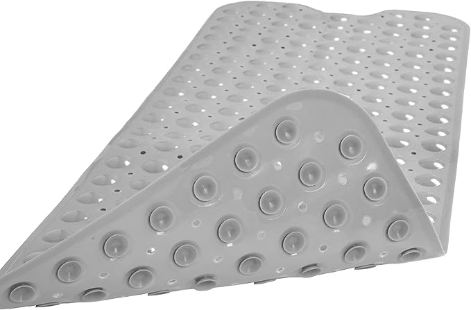 Linoows Bathtub and Shower Mats, Extra Long Non-Slip Bath Tub Mat 39 x 16 Inch, Machine Washable Bathmat with Suction Cups & Drain Holes for Bathroom Floor, Gray