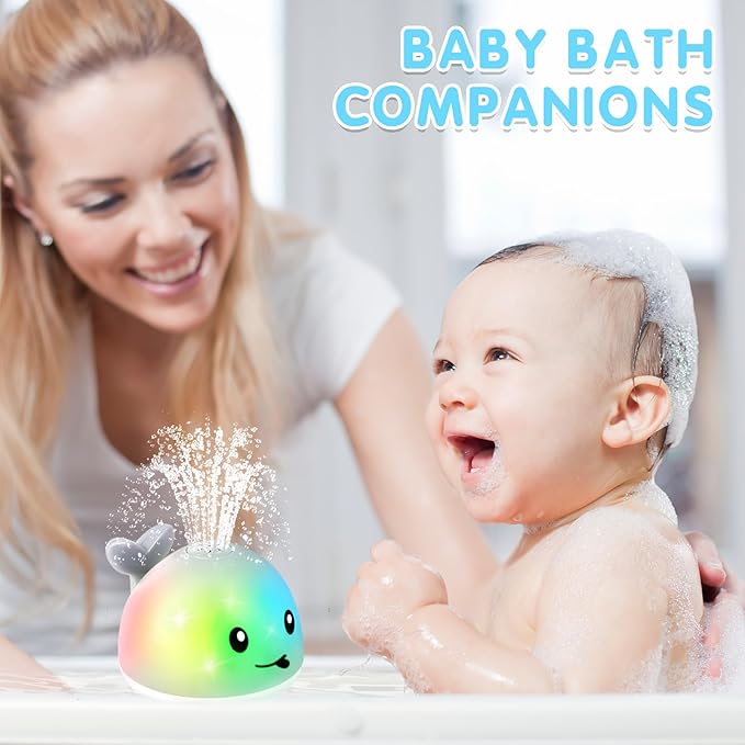 Gigilli Whale Bath Toy Sprinkler, Baby Bath Toys for Babies 6-12-18 Month Toddler Pool Water Toy, Light Up Bath Toys for Kids Ages 1-3, 1 Year Old Boy Girl Gift Infant Birthday Bathtub Water Table Toy