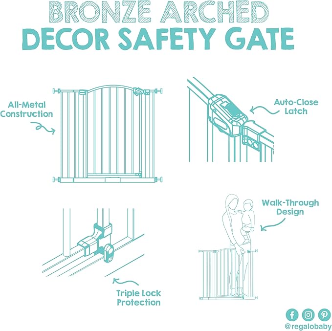 Regalo Safety 30-35??Extra Wide Baby Gate for Doorways & Bottom of Stairs, Pressure Mounted Walk-Through Gate for Babies, Toddlers & Pets, Bronze