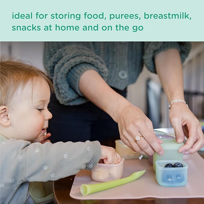 Olababy Clear Sense Silicone Storage Containers 4pk for Baby Food, Snacks, Formula, Puree, Sauce & More | Micro Plastic & BPA-Free | Daycare Essentials for Toddlers and Kids (Mint, 4 oz / 120 ml)