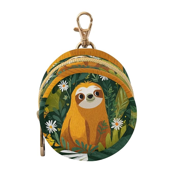 Pacifier Holder with Clip Pacifier Case for Diaper Bag Round Baby Pacifier Pouch Box Bag Portable Sloths Leaves Daisy Green