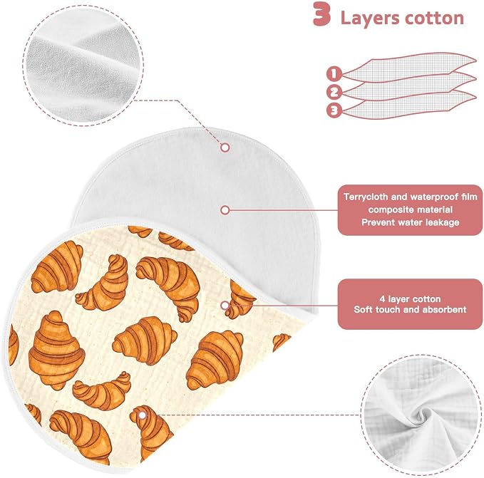 Muslin Burp Cloths for Baby Boys and Girls - 4-Pack Ultra Absorbent Croissants Muslin Washcloths, Newborn Towel, Milk Spit Up Rags, Burp Cloth Bib for Unisex, 22 x 11 Inch
