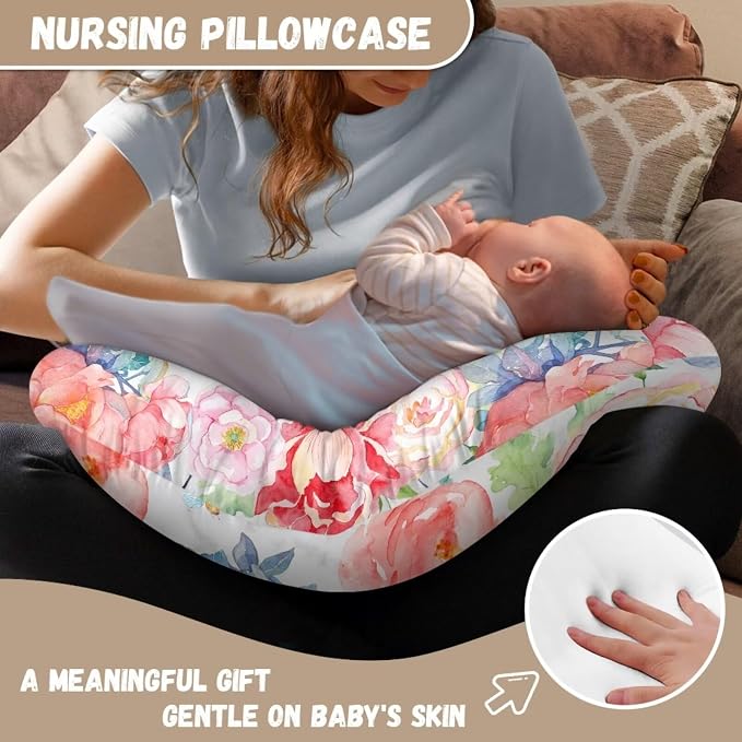 Pink Rose Nursing Pillow Cover, Removable Nursing Covers for Breastfeeding Pillows Ultra Soft Comfortable Slipcover for Baby Boy and Girls