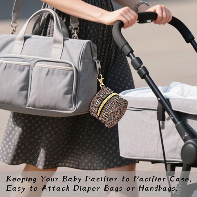 Native Southwest Tribal Pacifier Holder Case with Clip Portable Small Travel Pacifier Pouch for Mom Bag Zipper Coin Purse Pendant