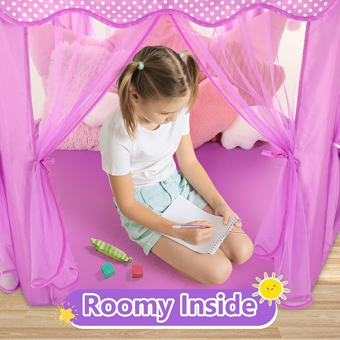 Monobeach Princess Tent Girls Large Playhouse Kids Castle Play Tent with Star Lights Gift Toy for Children Indoor and Outdoor Games, 55'' x 53'' (DxH) (Purple)