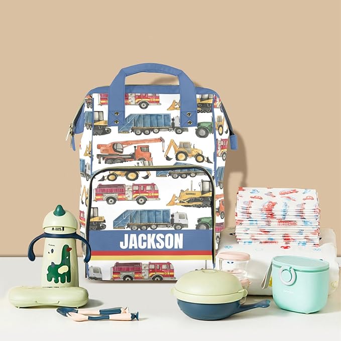 Custom Diaper Bag for Baby Customized Construction Vehicle Baby Bag Personalized Nursing Bags with Name Custom Name Mommy Daypack Bag Tote Bag Gifts