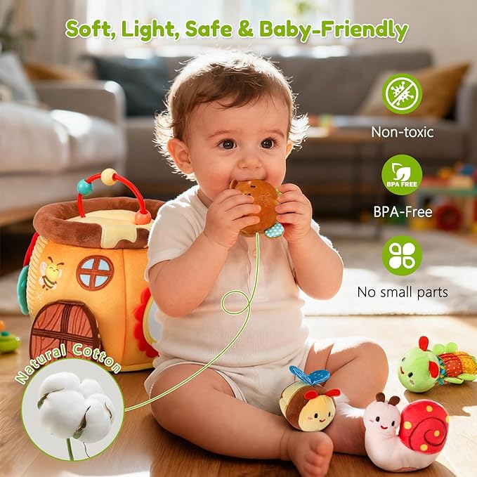 Baby Toys 6-12 Months, Surprise Honey Pot with Sensory Stuffed Animals, Rattle, Crinkle, Mirror, Montessori Toys for Baby Toys 1 Year Old, Infant Toys Christmas Gifts Stocking Stuffers Birthday