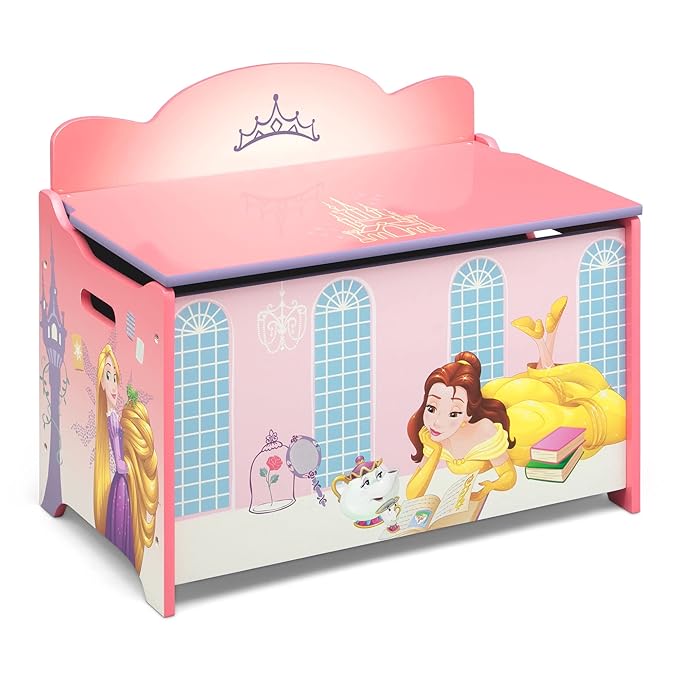 Delta Children Design & Store 6 Bin Toy Storage Organizer, Disney Princess & Deluxe Toy Box, Disney Princess
