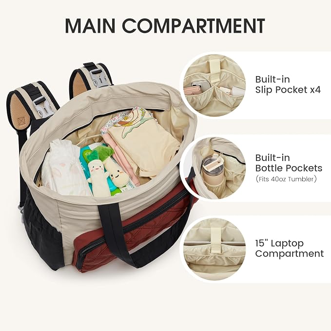 G4Free 3 in 1 Diaper Bag Backpack with Insulated Pockets for Women Men Toddler Diaper Tote with Stroller Buckle Travel Work - Black Brown