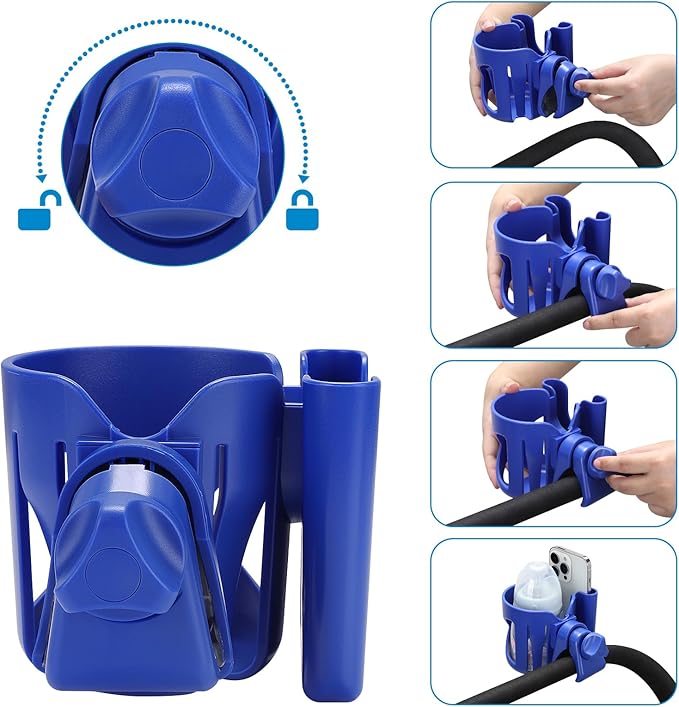 Accmor Universal Cup Holder, Stroller Cup Holder with Phone Holder, 360° Rotatable Large Caliber Designed Bottle Holder for Stroller, Bike, Wheelchair, Walker, Scooter