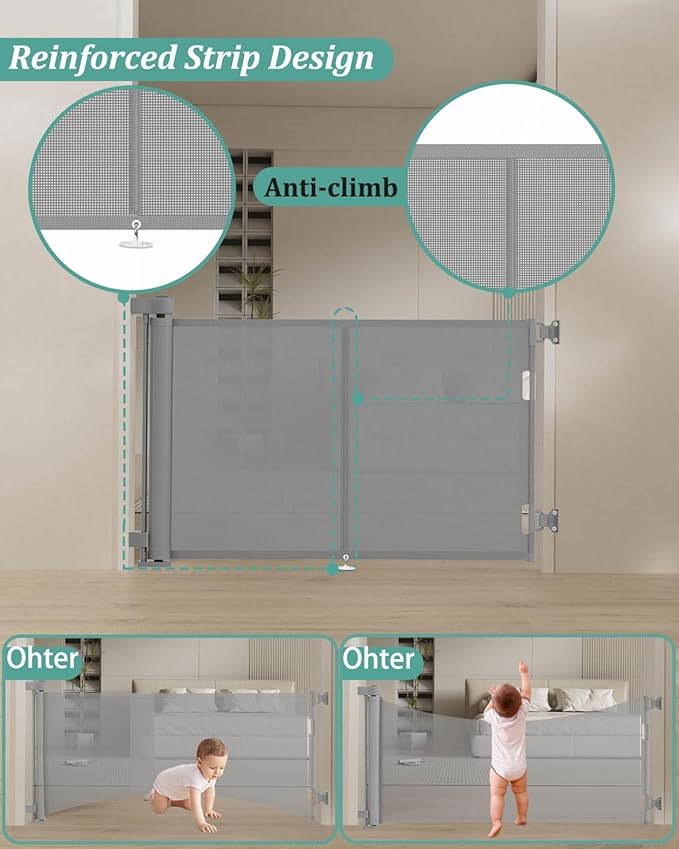 Miumoon 50 inch Retractable Baby Gates 42 inch Tall, Retractable Gate with Reinforced Strip Design to Prevent Crawling Through, Retractable Dog Gate for Stairs, Doorways, Hallways