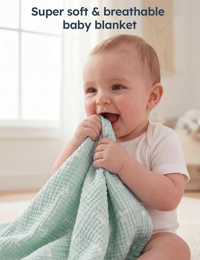 Unnivoll Muslin Swaddle Blankets for Newborns, 100% Cotton Receiving Blankets, Large 38 x 40 inches Baby Swaddle Blanket for Baby Boys and Girls, Soft Breathable Infant Baby Essentials 3 Pack Blue