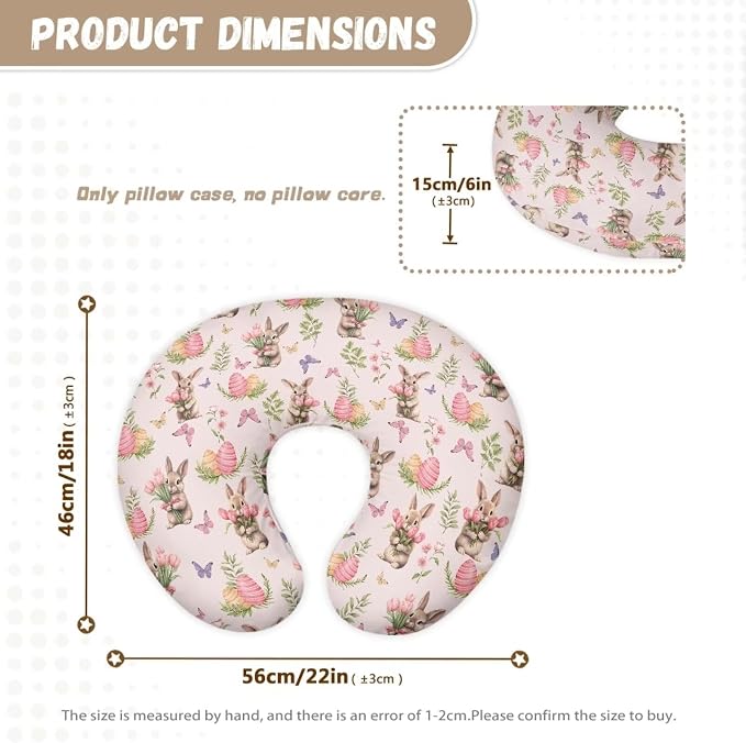 Rabbit Tulip Butterfly Nursing Pillow Detachable Newborn Original Breastfeeding Slipcover Case and Positioner Breathable Head Support Protector Cushion Essential with Hidden Zipper