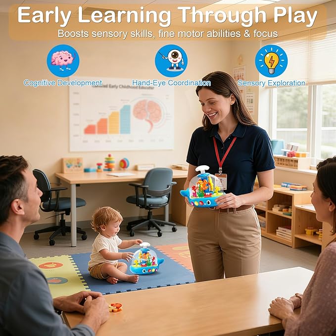 Whale Sensory Spinner Toy for Baby: Light Up Rotating Play with Music ??Safe ABS Early Learning Educational Toys for 6 Months+ ??Christmas Birthday Gift for Boys and Girls