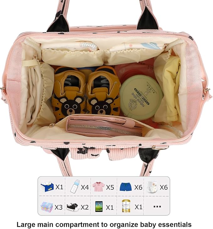 Corduroy Diaper Bag Backpack for Baby Girls Boys, Women Large Nappy Bags for Mom (Pink Corduroy Butterfly)