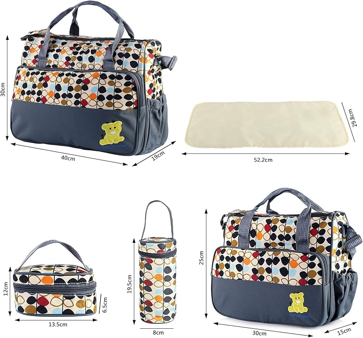 5-Pack Mummy Diaper Shoulder Bag Set w/Changing Pad ??Large Water-Resistant Nappy Bag with Insulated Pockets