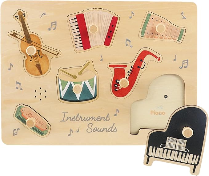 Freniland Musical Instruments Sound Puzzle for Toddlers, Wooden Music Sound Puzzle, Montessori Educational Toy for 18M+