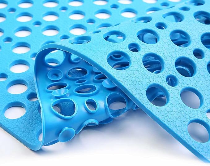 Nonslip Bathtub Mat Extra Soft TPE Bath Mat for Kids, Machine Washable Bathroom Shower Mat, Smooth/Non-Textured Tubs Only, 30L x 17W Inch (Lake Blue)