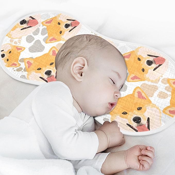 Muslin Burp Cloths for Baby Boys and Girls - 1-Pack Ultra Absorbent Shiba Inu Dog Muslin Washcloths, Newborn Towel, Milk Spit Up Rags, Burp Cloth Bib for Unisex, 22 x 11 Inch