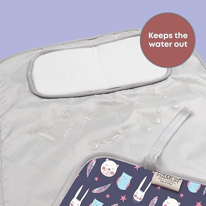 HAMUR HOME Portable Baby Changing Pad ??Waterproof, Foldable & Lightweight Travel Mat ??Soft & Machine Washable Diaper Changer ??Compact & Durable (Purple)