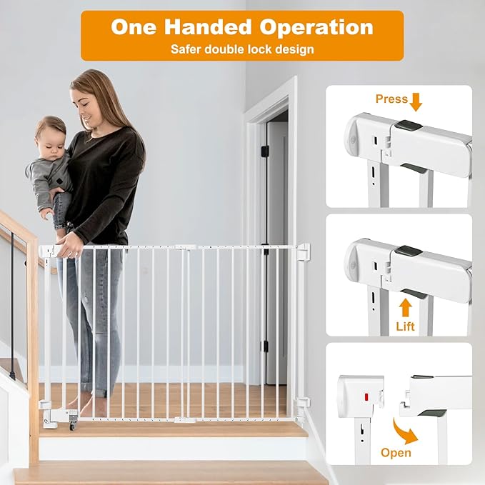SHYUJAJIE No Bottom Bar Baby Gate, 37 inch Tall Cat Pet Gate for Doorway, Adjustable 27.5in- 43 in Dog Gate with Large Walk Thru Door (White, 37inch)