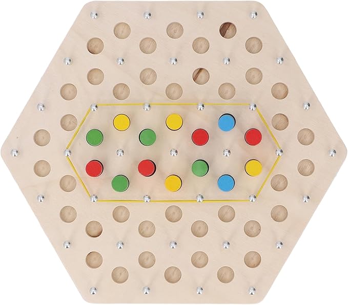 Zunate Wooden Pegboard Game, Early Learning Puzzle Board with Elastic Band and Chain Mechanism for Cognitive Development and Strategic Thinking Skill Building