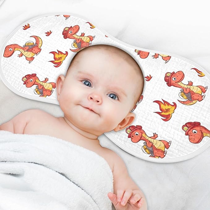 vvfelixl Baby Burp Cloths Firefighter Dinosaur Baby Newborn Cotton Burping Cloths Set Babys Washcloths 4 Pack