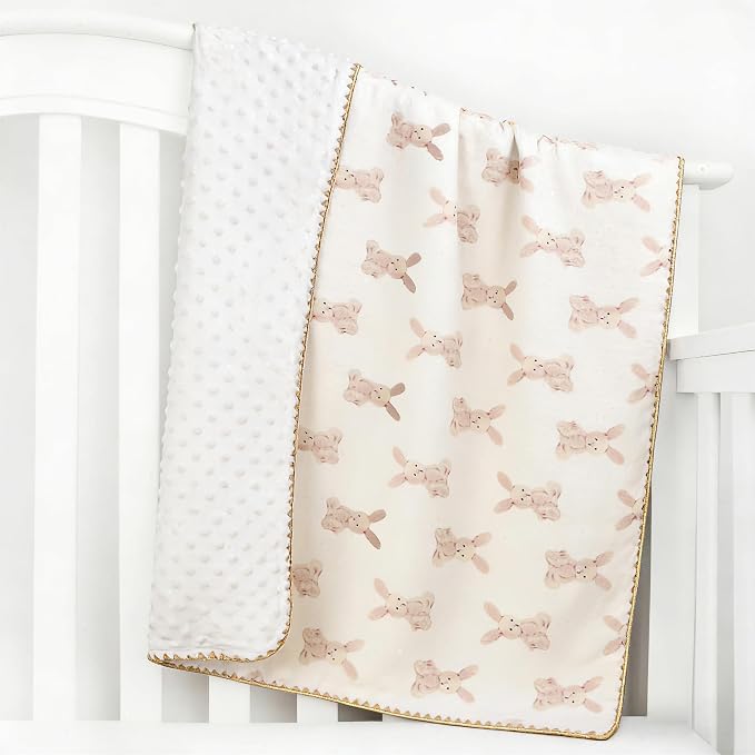 Baby Blanket 40x40 Inches,Muslin Cotton and Minky Dotted Double Layer Soft Receiving Blanket for Newborn Toddler,Bunny
