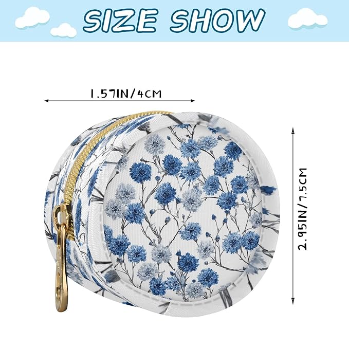 Pacifier Holder with Clip Pacifier Case for Diaper Bag Round Baby Pacifier Pouch Box Bag Portable Washable Chinese Style Cornflower