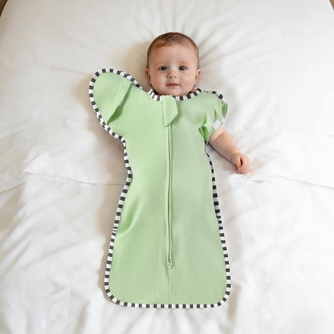 Soft Cotton Swaddle Blanket, Arms Up Baby Sleep Sack, Wearable Sleep Bag for Boys Girls (Green + Grey, L(6-9 Months))