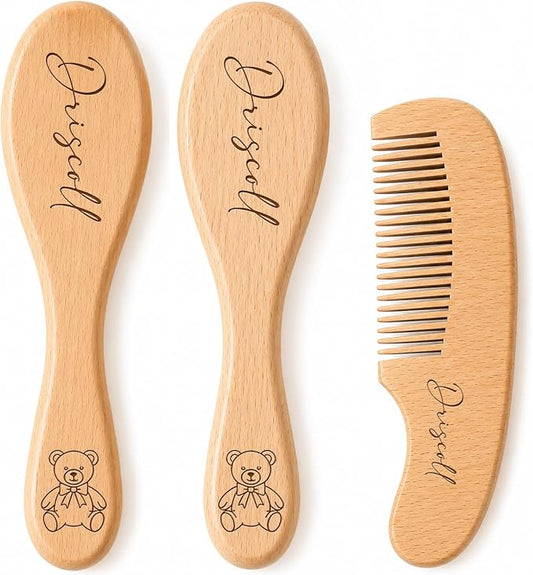 Personalized Baby Brush And Comb Set - Custom Wooden Name Hair Brush With Soft Natural Goat Bristles, Newborn Essentials Infant Shower Keepsake