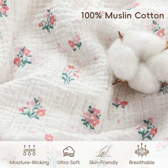david's kids Muslin Cotton Baby Sleep Sack 12-18 Months, 2 Pack 100% Cotton Sleep Sack for Summer, TOG 0.5 Baby Wearable Blankets with 2-Way Zipper, Soft Sleep Sacks for Newborn, Rabbit & Floral