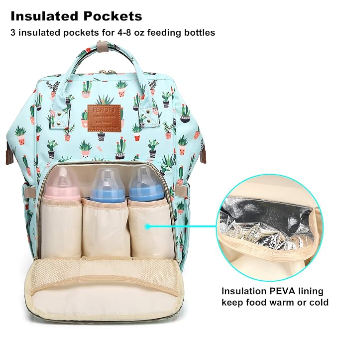 Cactus Diaper Bag Backpack, Women Waterproof Travel Nappy Bag for Baby Care