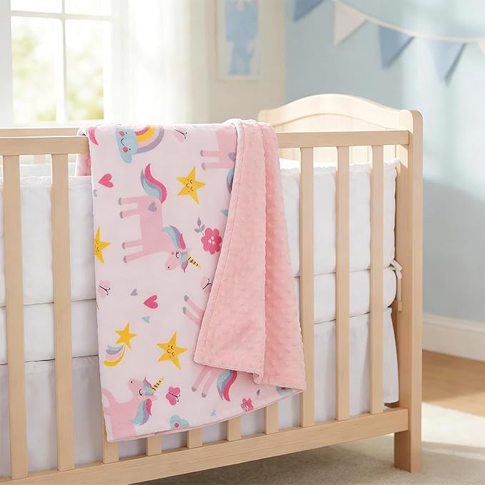 Unicorn Minky Baby Blanket for Girls, Super Soft Plush Receiving Blanket with Double Layer Dotted Backing for Toddler Nursery Newborn Crib Stroller 29.5 x 39.3 Inch
