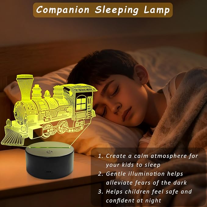 Kids Steam Train Gifts Night Light, Multi Colors Change Dimmable Remote Timer Control Night Lamp for Kids Boys Teens, Bedroom Table Train Theme Decor, Smart Touch 3D Illusion Night Light