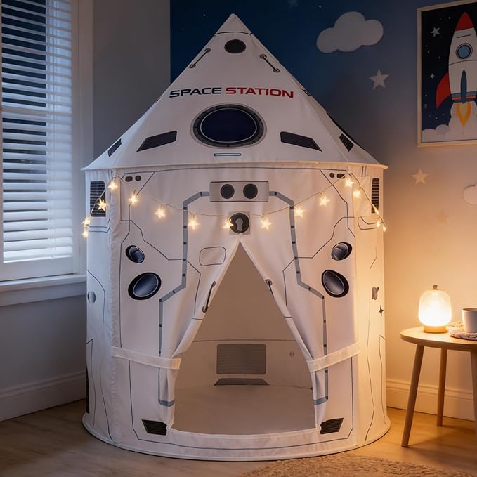 Kids Play Tent Rocket Play Tent for Kids Pop-Up Space Ship Tent Soft Breathable Fabric Spaceship Toddler Tent Kids Indoor Tent for Childrens Ages 3-8